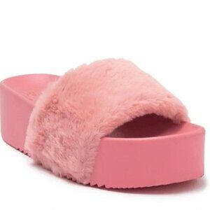 NWT! C&C California Sofia Pink Faux Fur Slide - Size 8 👠